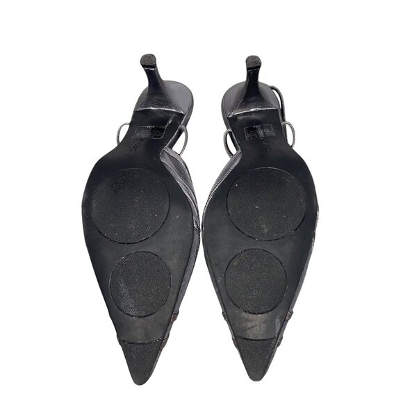 Enzo Angiolini Silver leather basket mesh weave Slingback Pointed Toe Heels - Picture 10 of 13